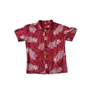PALMWAVE Hawaii; Hawaiian short sleeve luau shirt, size men's L; Red & White